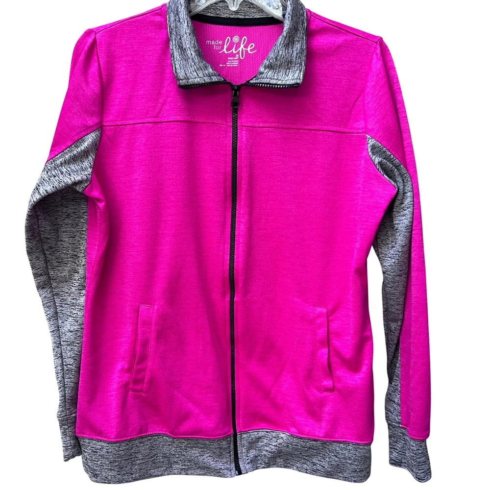 Made For Life Womens Pink Gray Quick-Dri Full Zip Track Jacket Size M